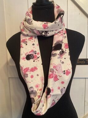 Women’s  Linen Off White, Pink & Black Watercolor Scarf.